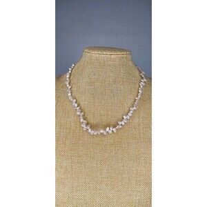 Natural Keshi Fresh Water Pearl Necklace Silver Tone Toggle Closure 18"L